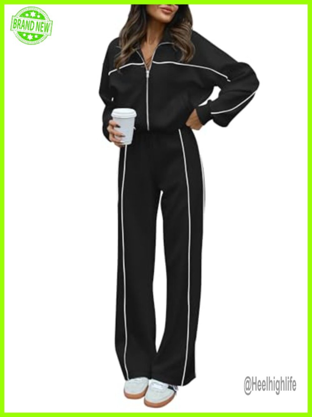 BTFBM Women's 2 Piece Sweatsuit Set Zip Up Sweatshirt Wide Leg Pants Lounge